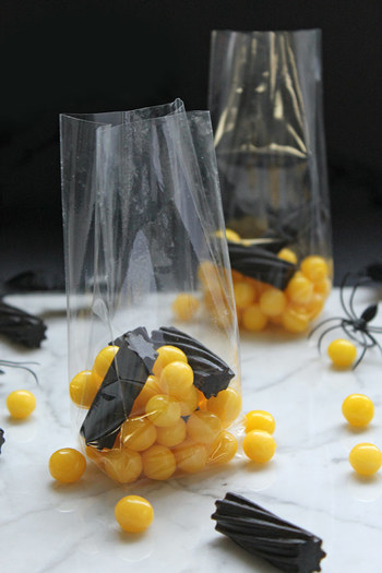 Clear cello bags with Halloween candy for candy buffets