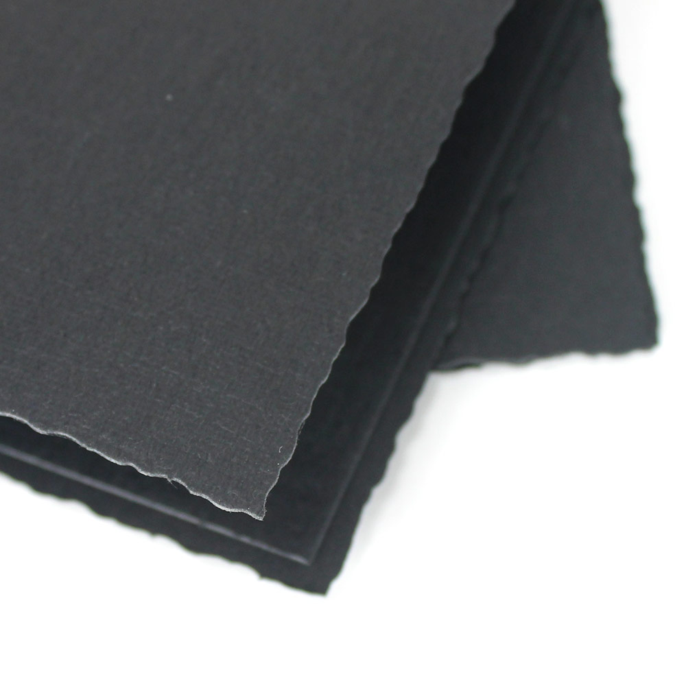 Linen weave black portrait folders with deckled edges