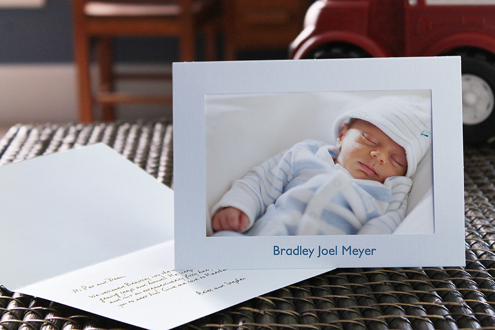 Pastel blue baby birth announcement photo insert card