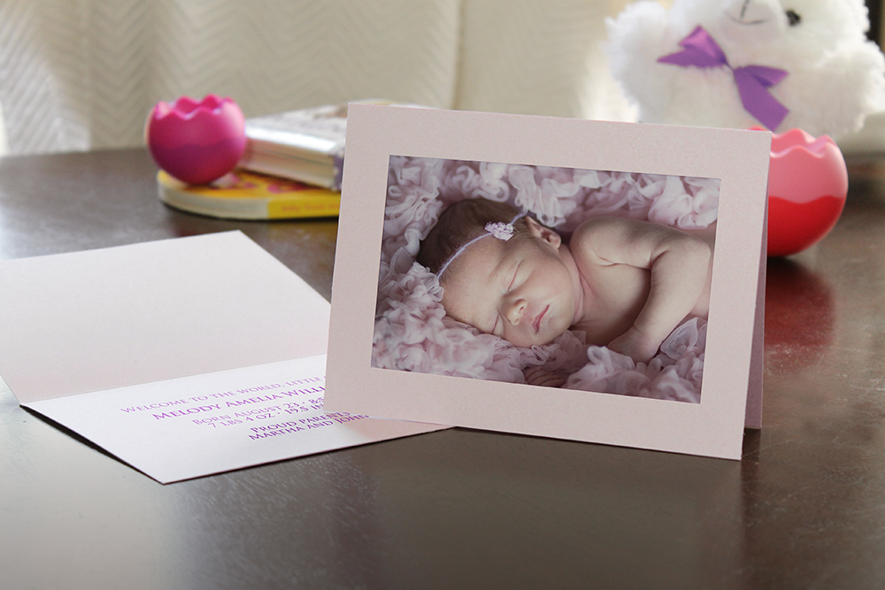 Pastel pink birth announcement photo insert card