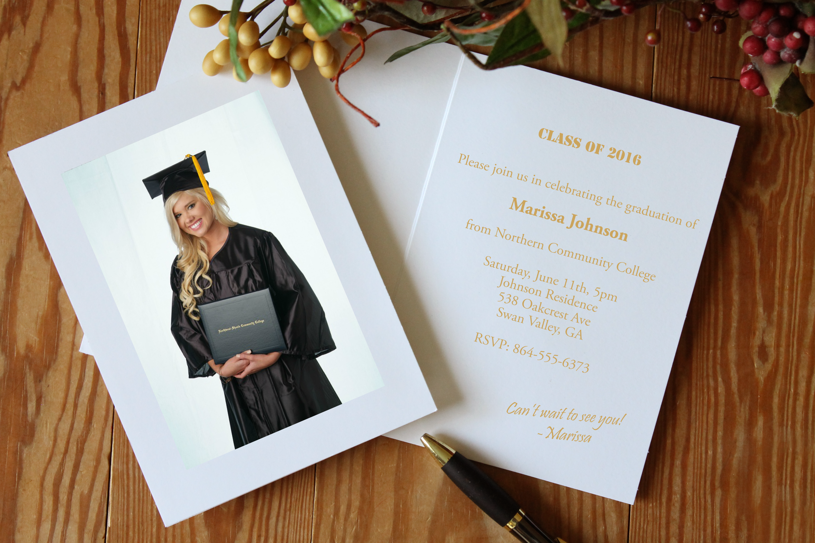 Graduation photo announcement card with gold foil imprint