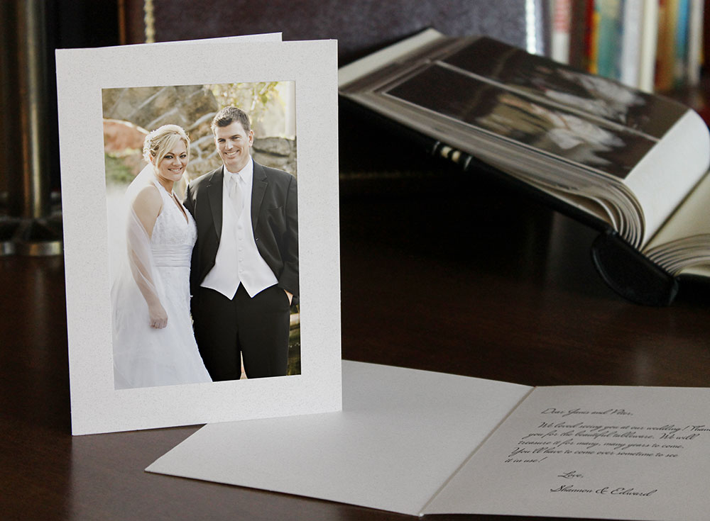 wedding photo thank you card with handwritten note