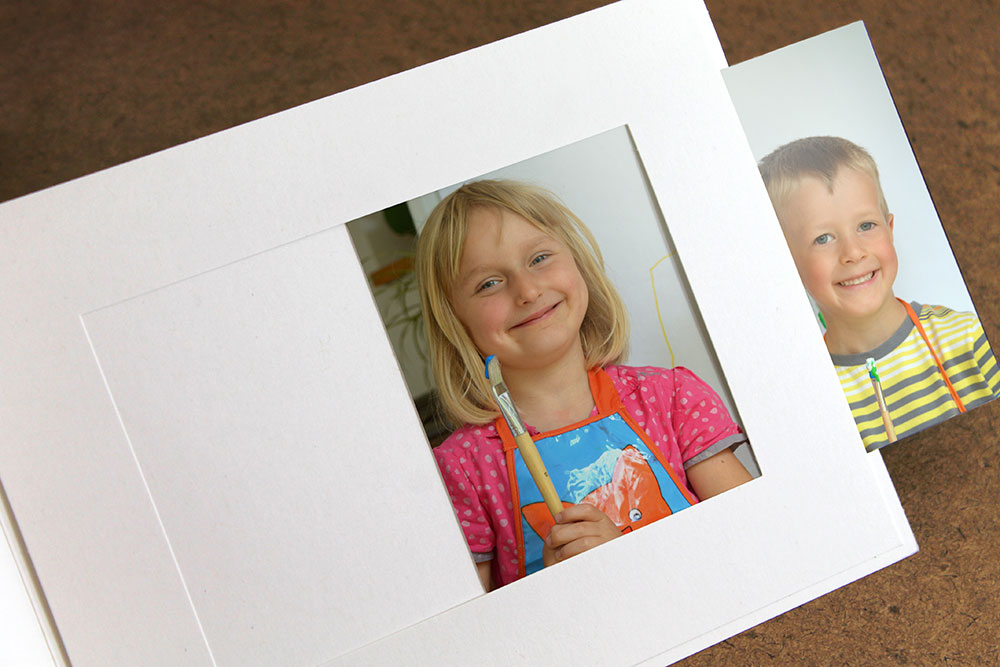 Blank white photo card for framing pictures of kids