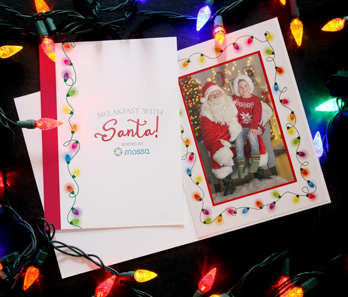 Holiday light string design on a Christmas photo folder