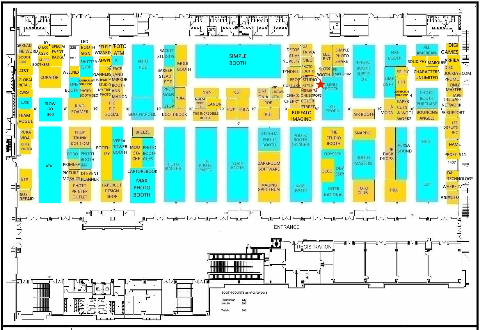 Trade show map for the 2019 Photo Booth Expo