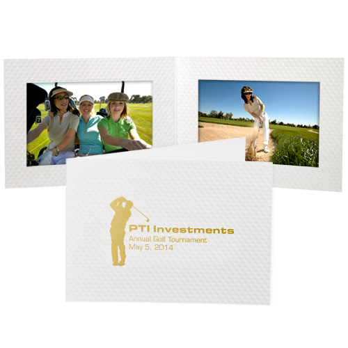 Golf event photo folder that holds two horizontal 4x6 pictures