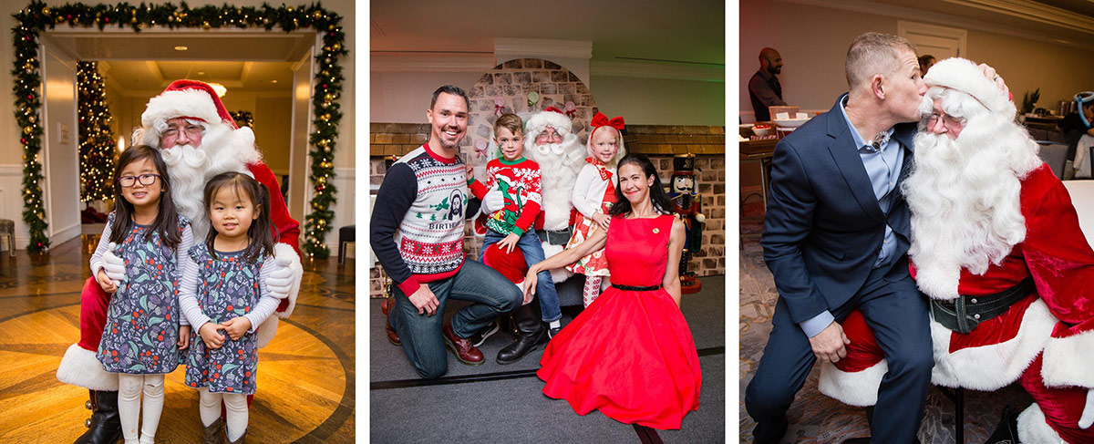 Three photos of people with Santa