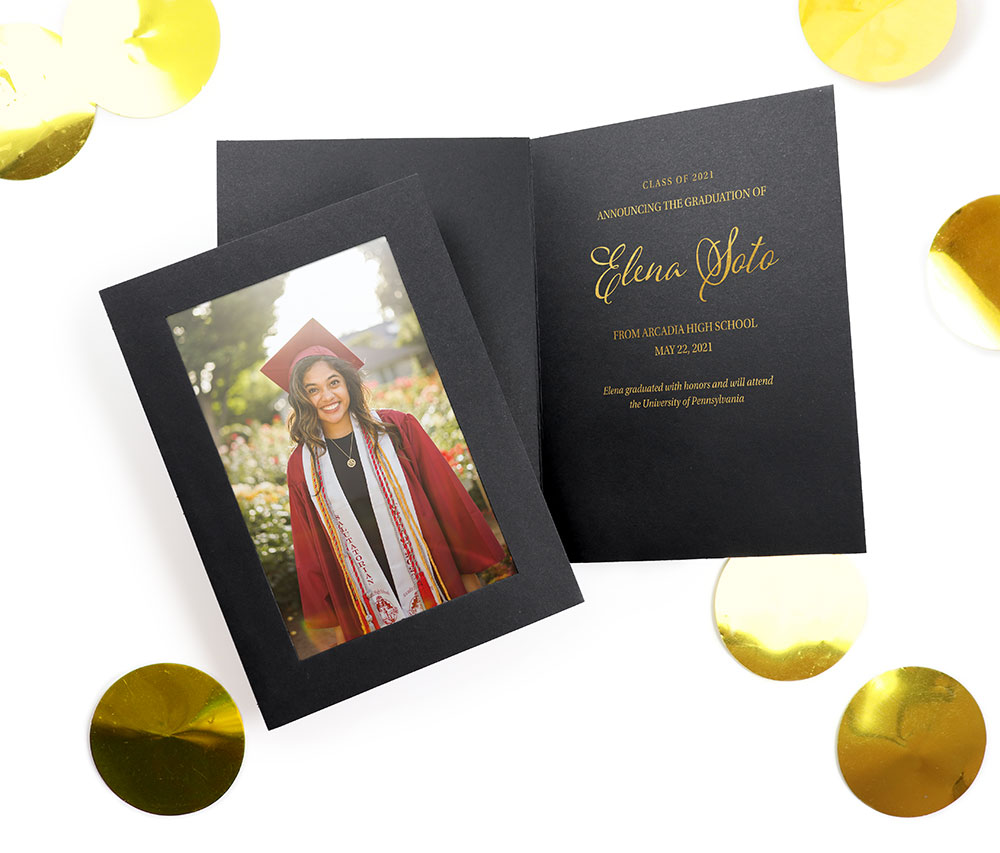 Graduation announcement photo insert card with gold foil imprint