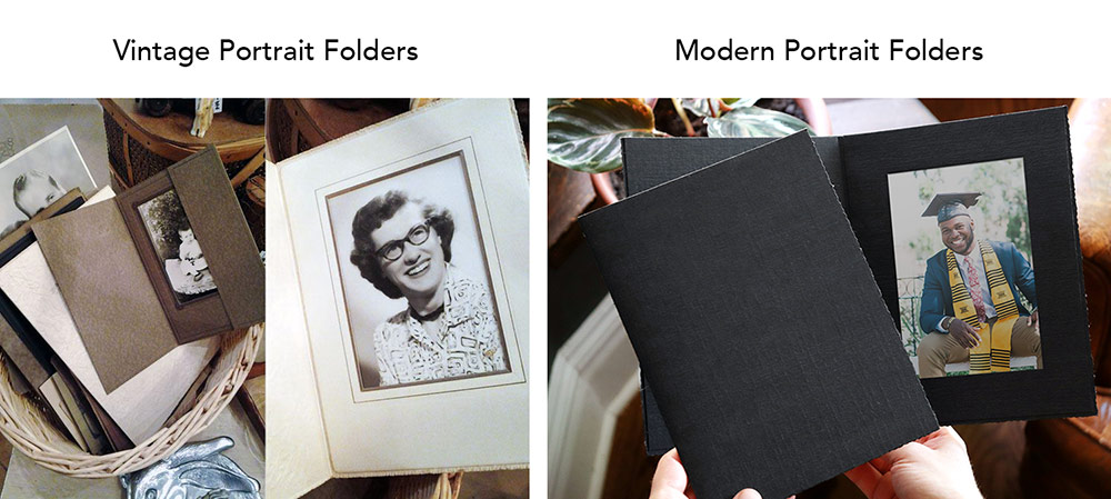 Vintage portrait folder and modern portrait folder comparison.